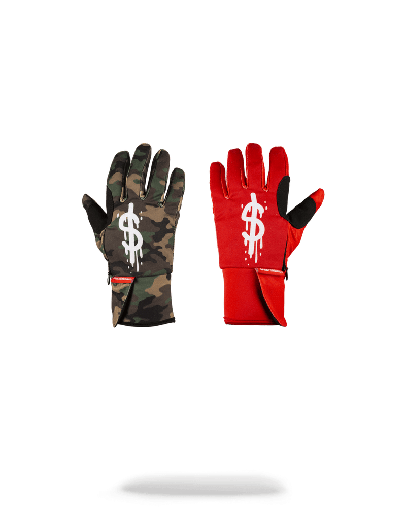 LEFT RED / RIGHT CAMO MONEY DRIPS GLOVES