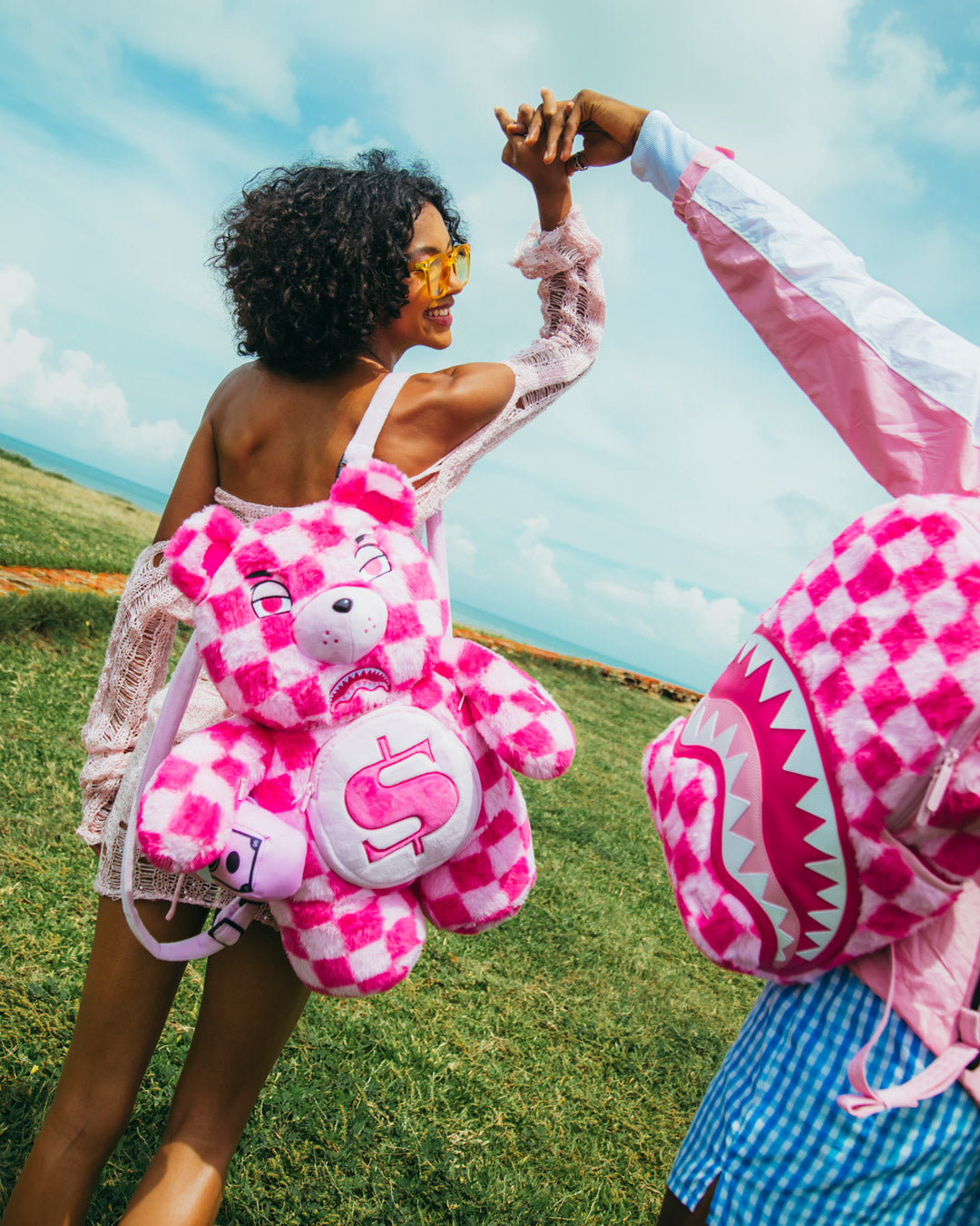 FURZILLA SHARK (PINK CHECK) MONEYBEAR BACKPACK