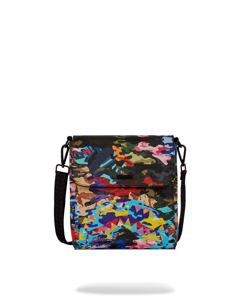 SLICED AND DICED CAMO MESSENGER SLING BAG