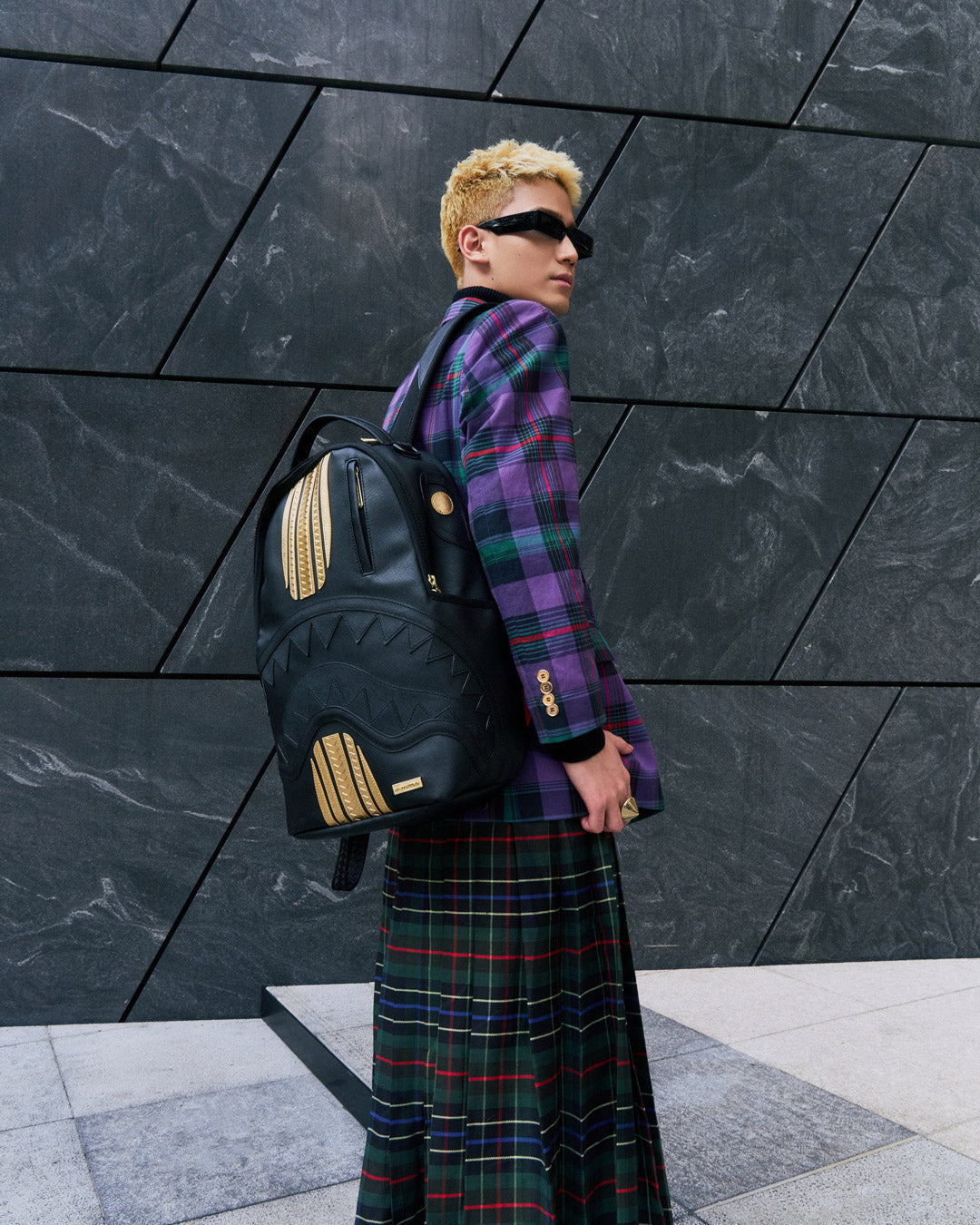 GOLD AND BLACK RACING STRIPES BACKPACK